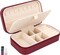 Travel Jewelry Storage, PU Leather Portable Jewelry Case, Small Jewelry Boxes for Gifts, Travel Jewelry Organizer for Women Rings Earrings Necklaces Bracelets (Wine Red)